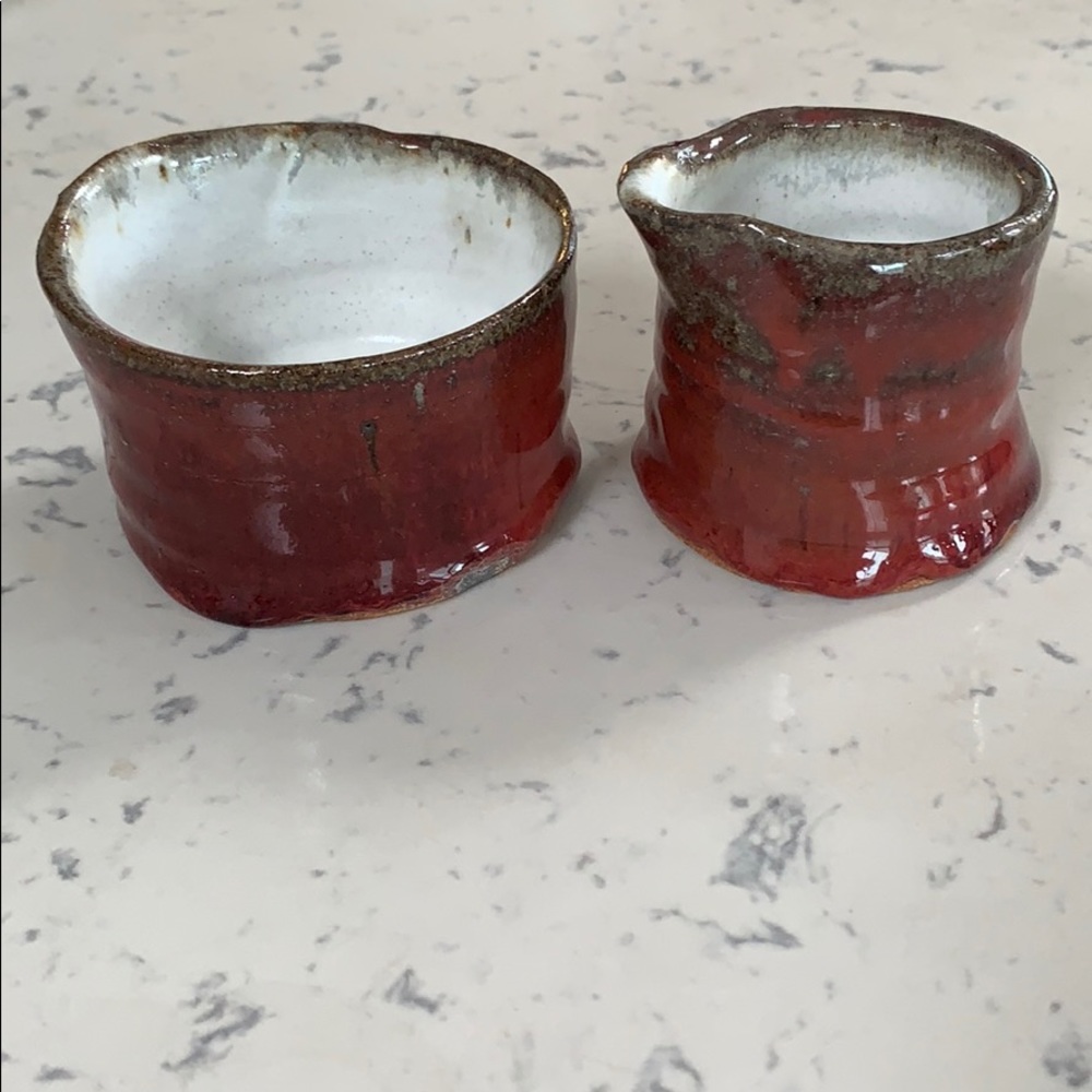 Mid Century Glazed Pottery Set - Artist Marked